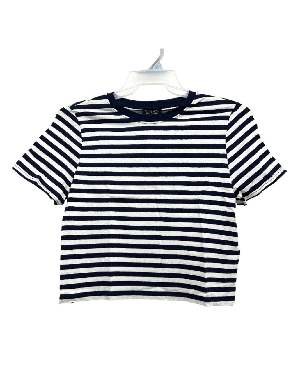 Topshop Crop Womens Navy White Striped Short Sleeve Top US Size 10 UK Size 14